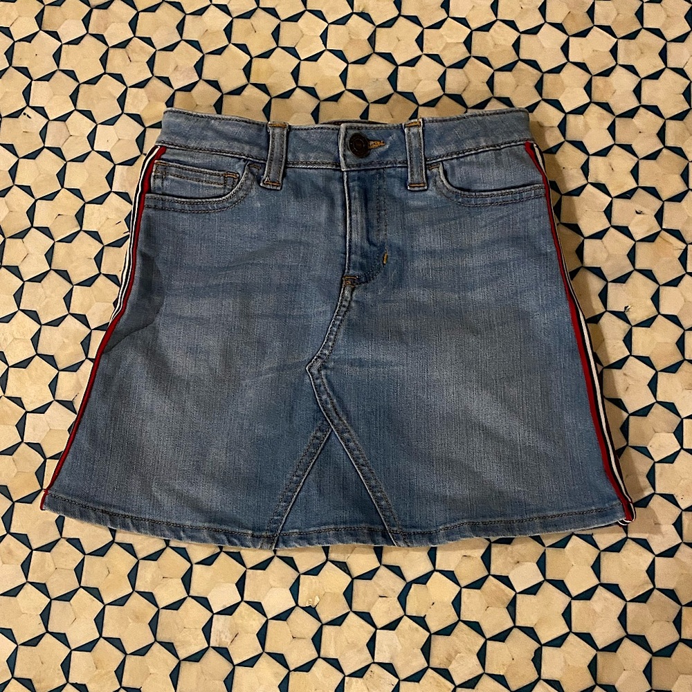 Lands End Girls Jean Skirt with Racing Stripes size 7